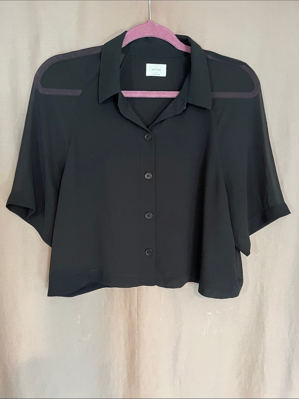 Wilfred Black Short-Sleeve Button-Down Crop Shirt